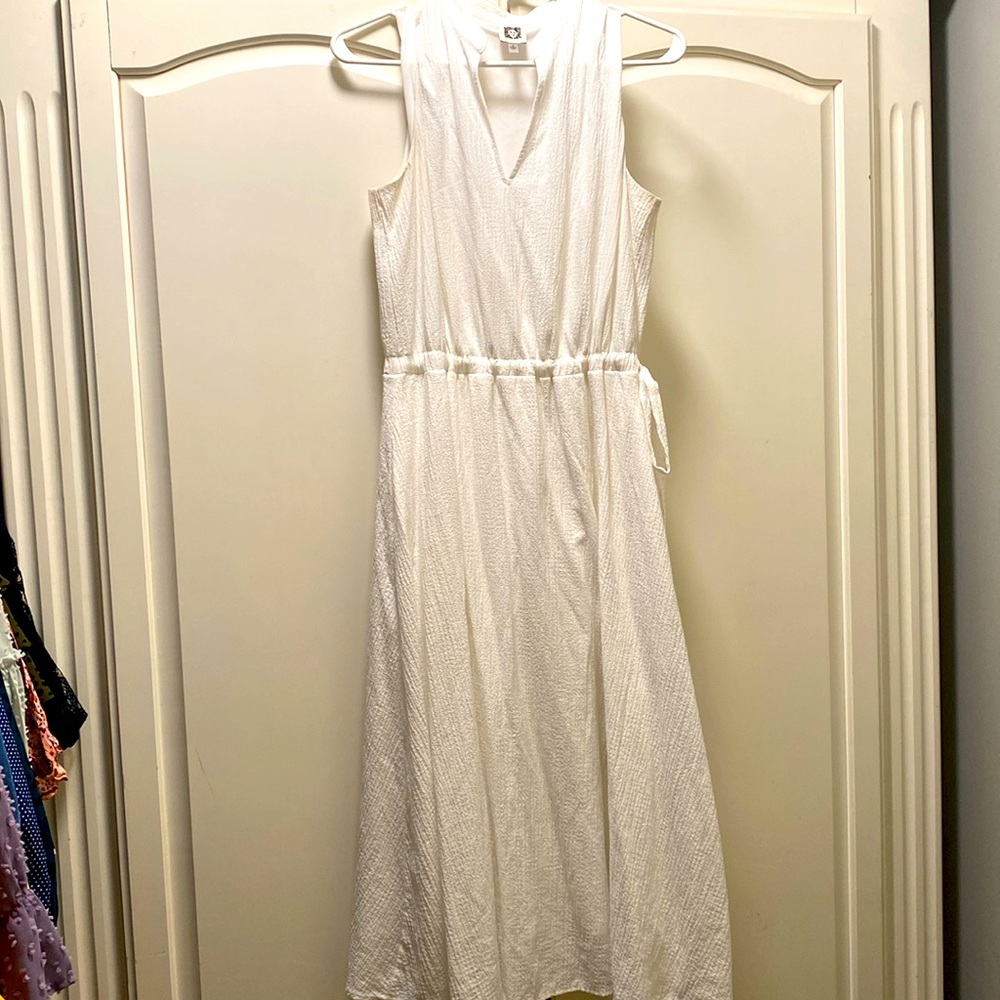 𝅺anne Klein Women’s Crinkle Fabric White Dress Size 8